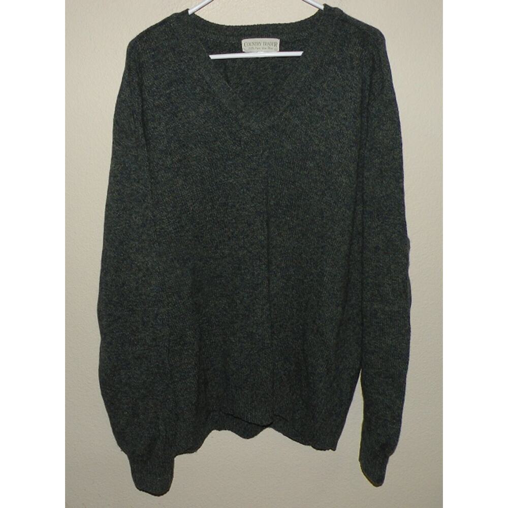 Vtg Country Trader Men’s XL V-Neck Sweater Gray 100% Pure New Wool